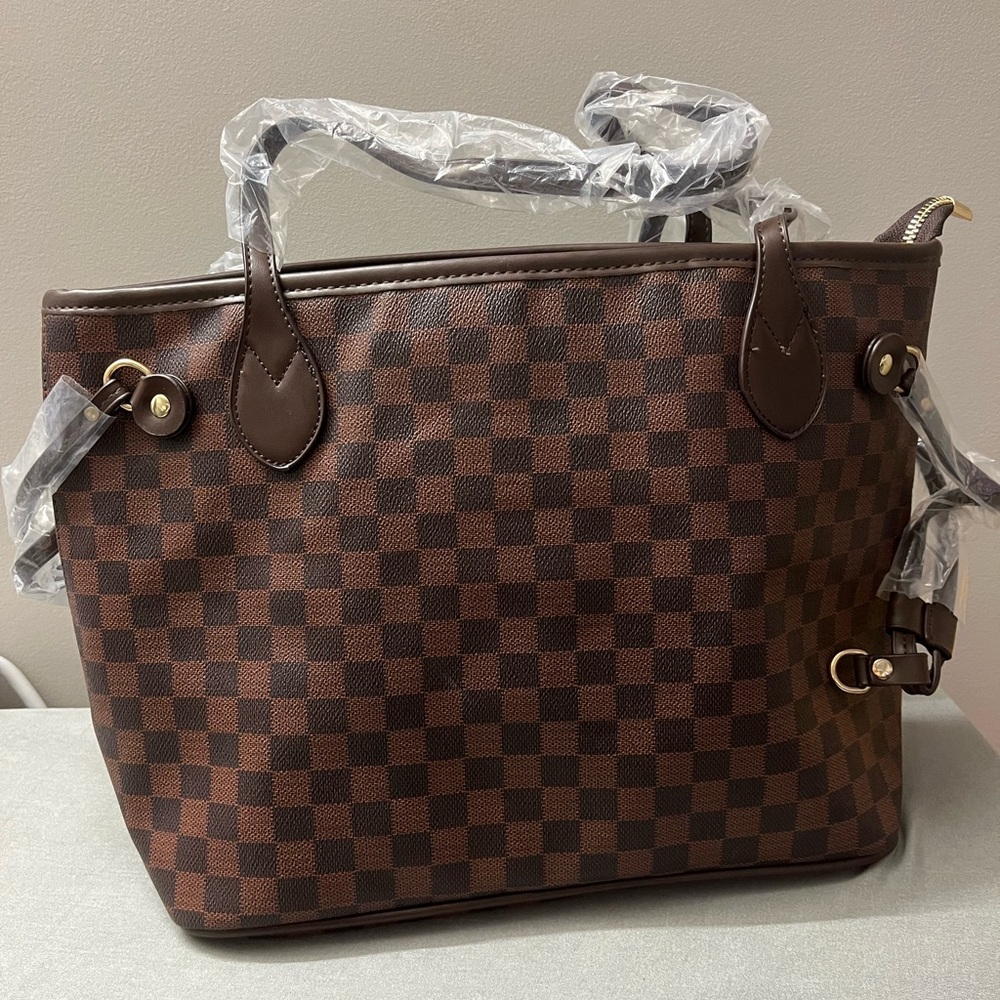 Chic Brown Checkered Tote Bag